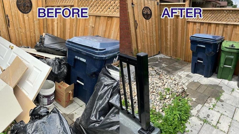 Cardboard and bagged waste cleared from a building bin area