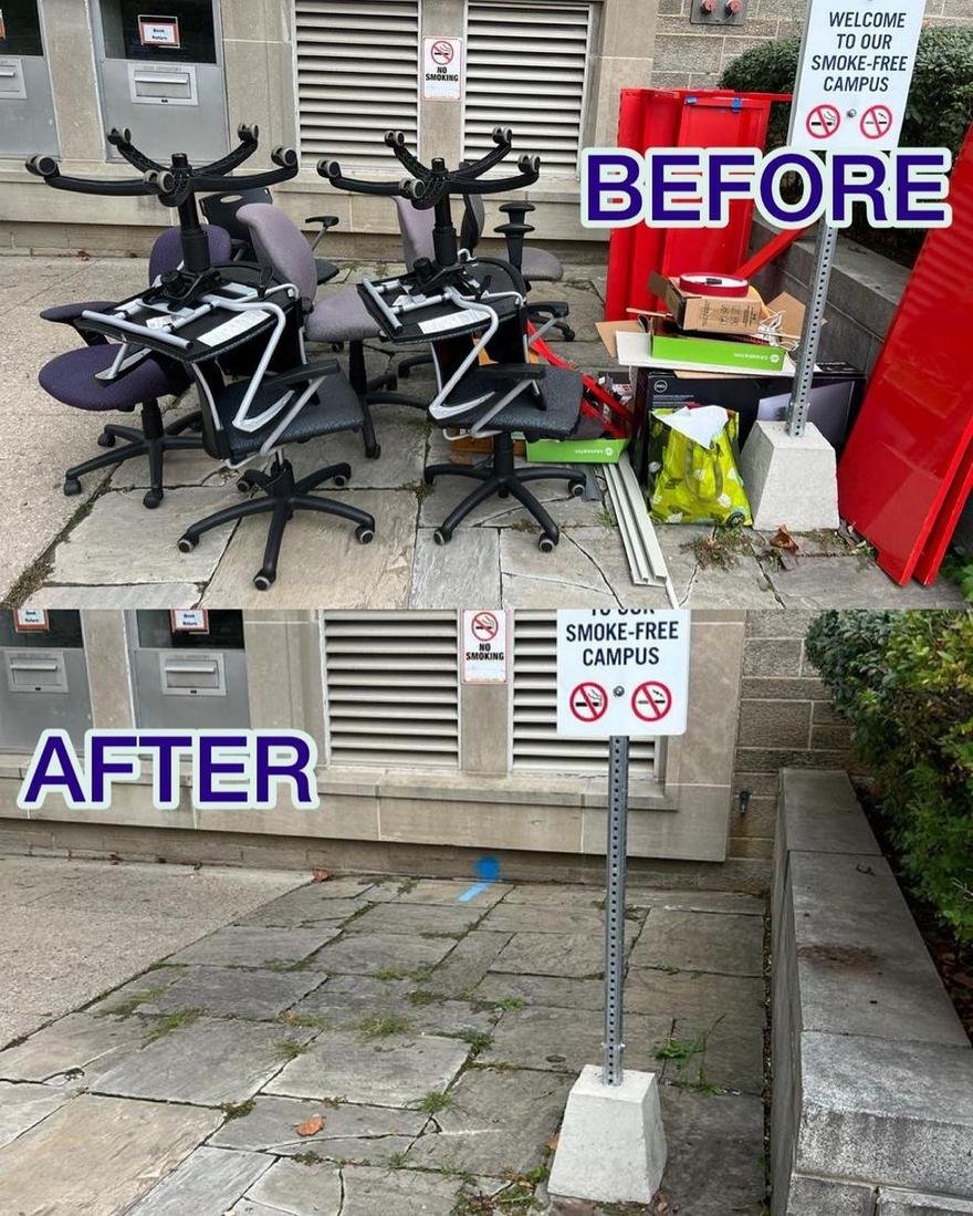 Dozens of office chairs cleared from a commercial property in Toronto