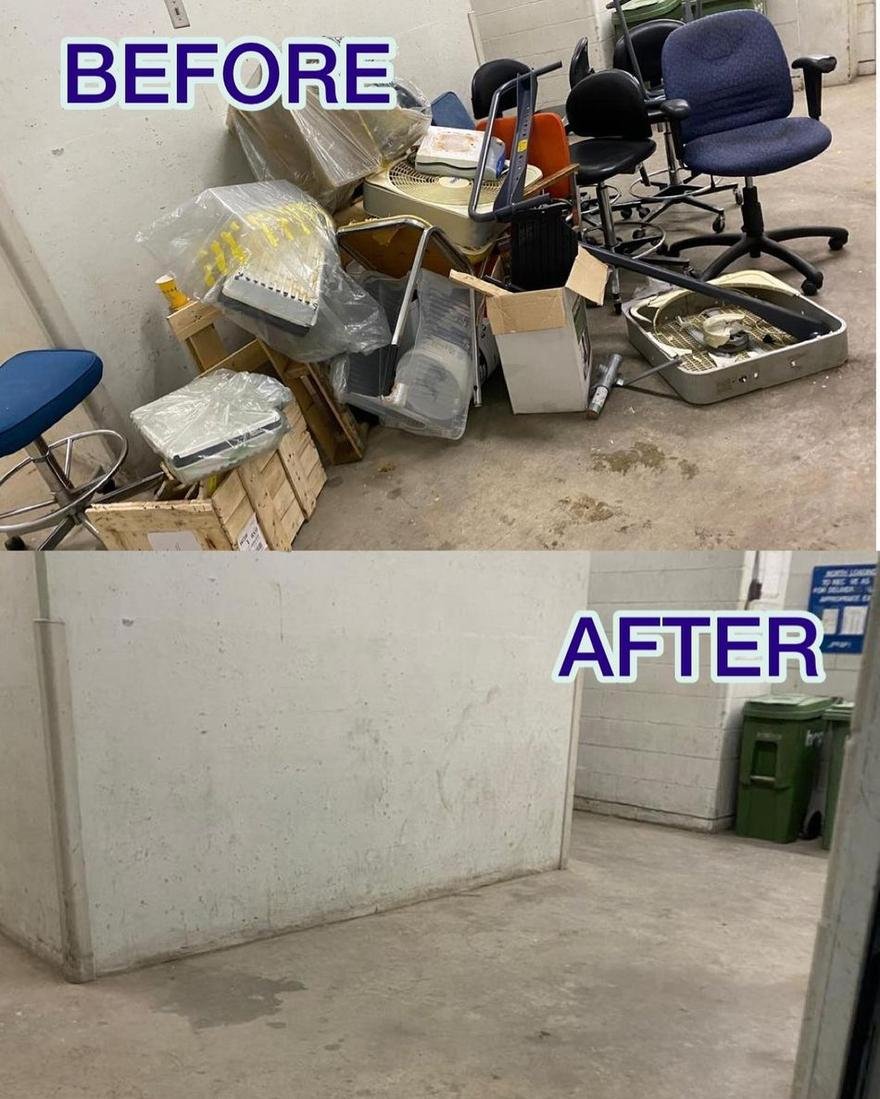 Office furniture and clutter cleared from a commercial unit