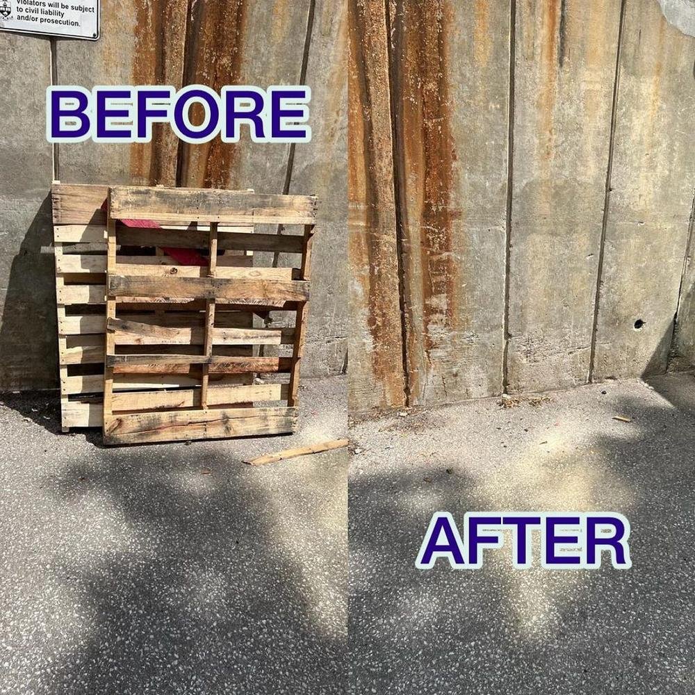 Stacked pallets cleared from a yard
