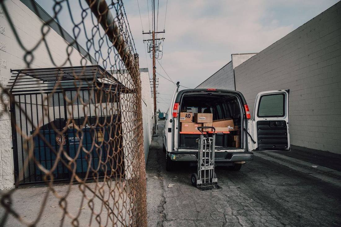 Van loaded with boxes for donation drop-off